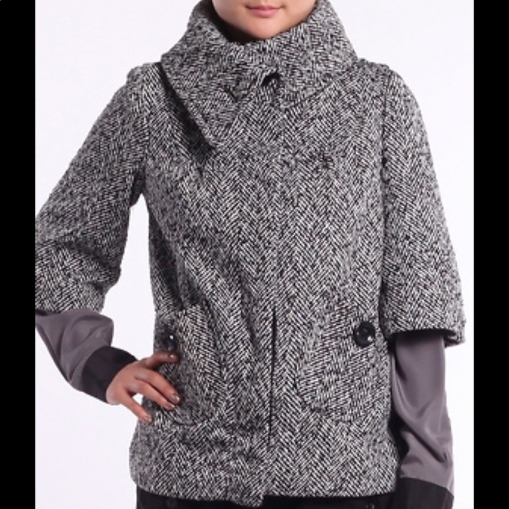 Ambiance Apparel Houndstooth Pea Coat, L